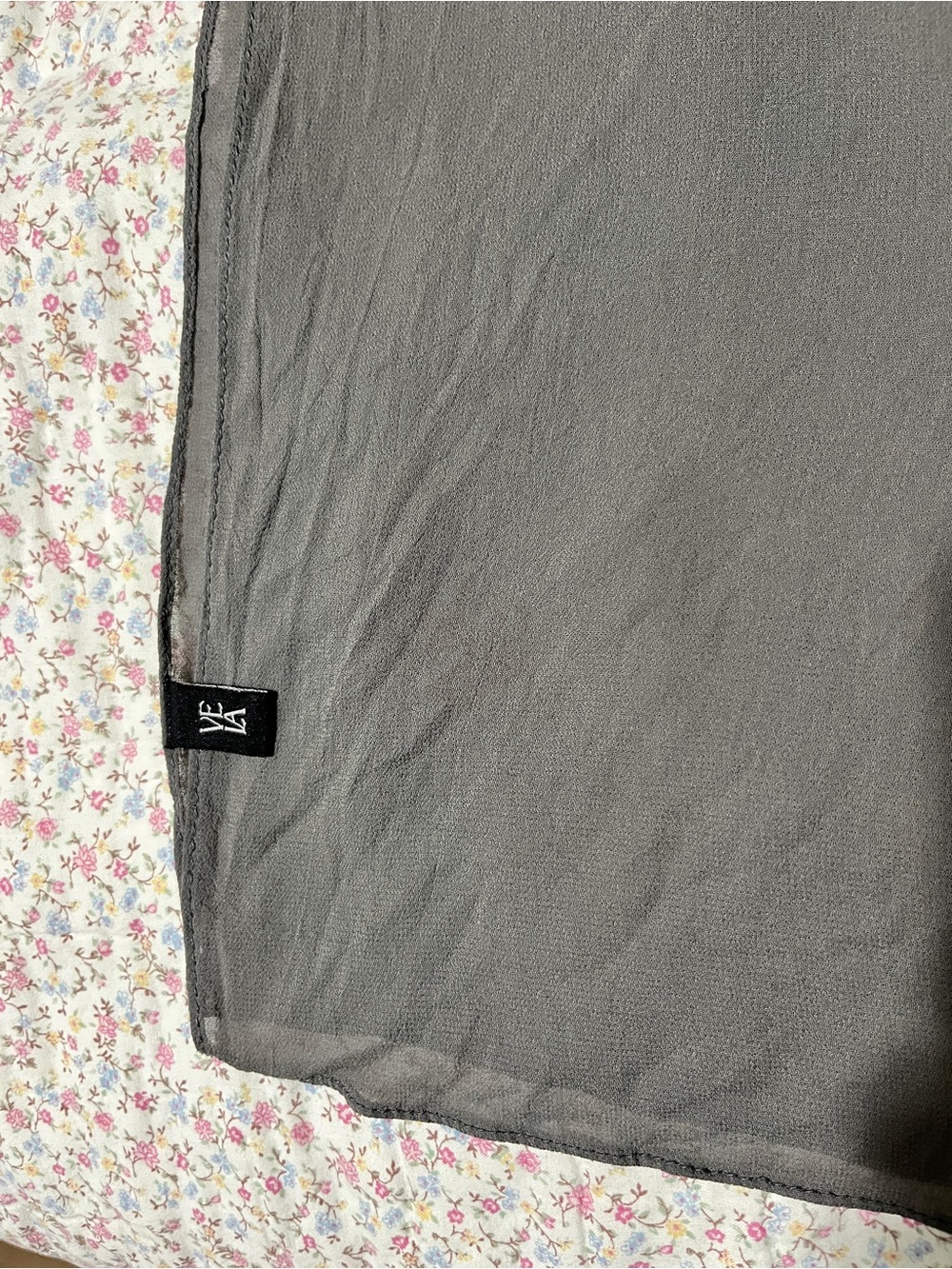 Vela Gray Crepe Chiffon Head Scarf 72x30”